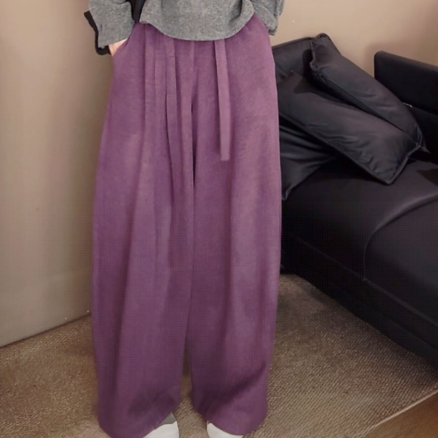 休闲裤微弹松紧腰秋冬弯刀裤