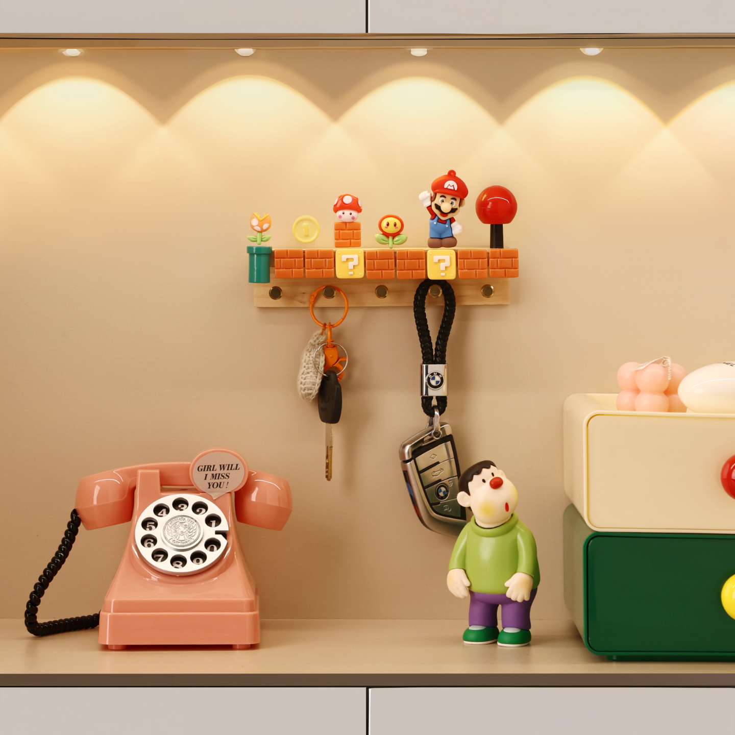 可爱马里奥钥匙挂钩入户玄关装饰