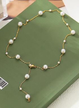 珍珠项链女2024新款爆款轻奢小众高级感锁骨链颈带配饰毛衣链秋冬