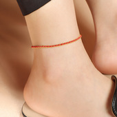 不掉色 好运红绳幸运脚链女厚镀k金细编织绳首饰小众设计感高级