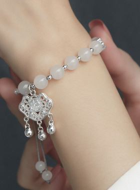 银色手镯999仿银清波引半镯半链平安福锁手链手镯早实心约23克