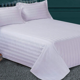 纯白色缎条纯棉床单医院宾馆酒店美容院被套枕套三件套四全套全棉