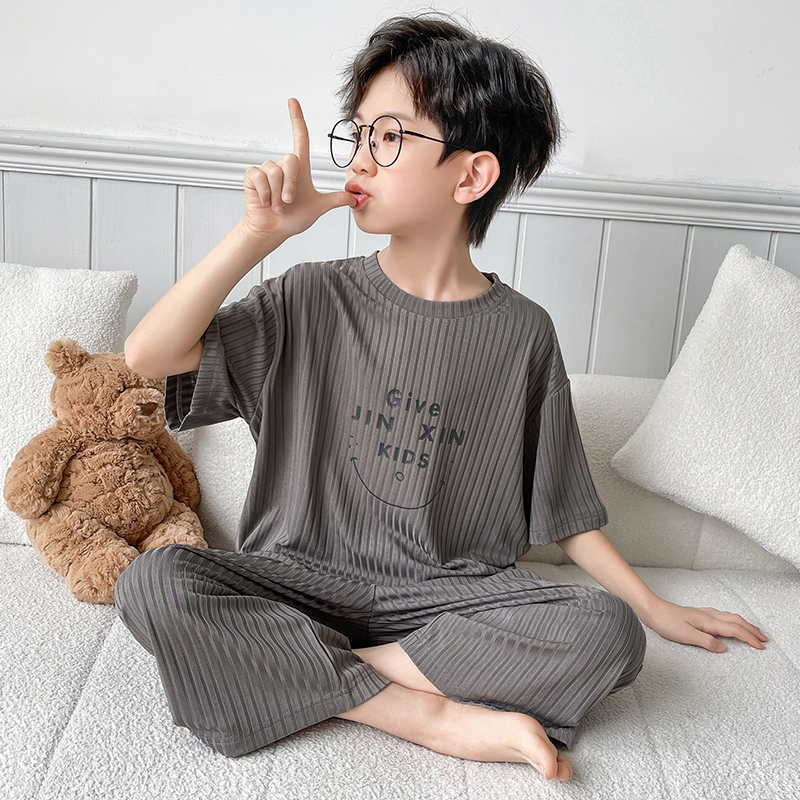 高端儿童装男童睡衣夏装家居服套装夏季薄款中大童夏款男孩纯棉空