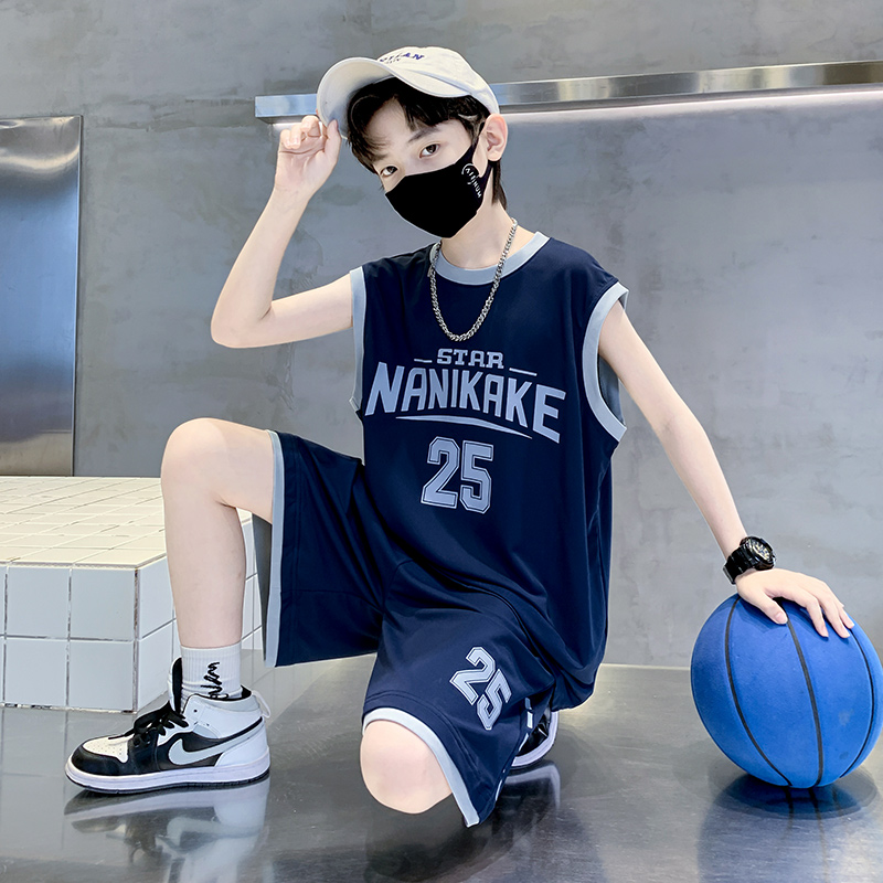 高端儿童装男童夏装套装新款夏季中大童背心运动服篮球服帅气夏款