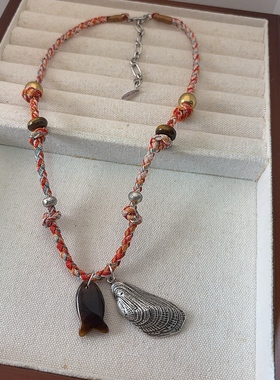 波西米亚风复古彩色编绳多元素吊坠精致手工项链重工贝壳流苏项链