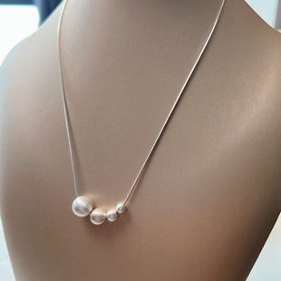 精致小巧大小拉丝银球球珠珠项链女锁骨链短款