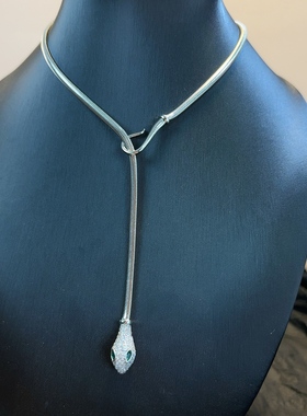 设计师款蛇骨锆石项链女轻奢小众锁骨链银色金属颈链