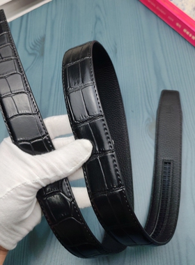 3.5无头自动扣皮带男士高档鳄鱼纹真皮头层牛皮大牌平替卡槽腰带