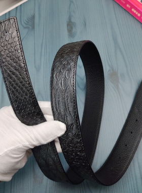 3.8无头皮带高档蛇纹真皮头层纯牛皮青年男士奢侈大牌H扣平替腰带