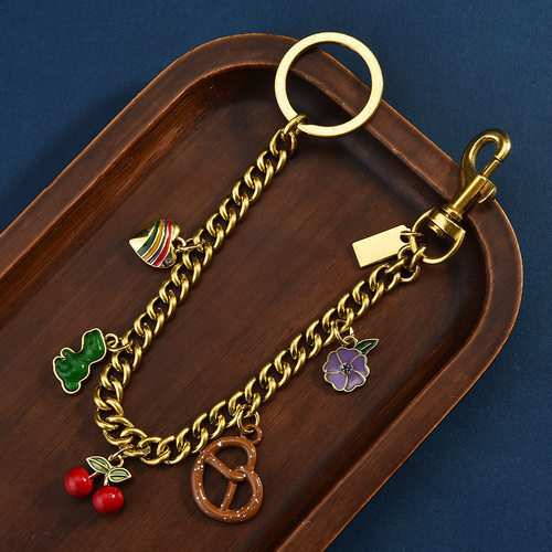 新款2025夏季百搭包链双色时尚钥匙链彩虹爱恐龙樱桃吊坠挂饰链条