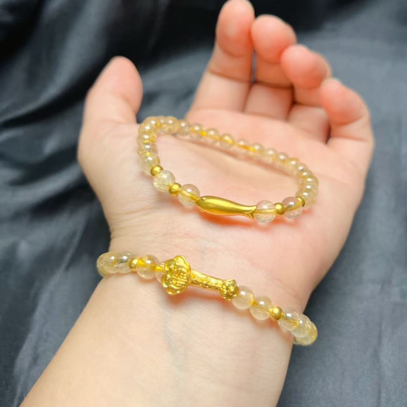 黄金足金999如意金福发晶手串国风新款中式转运手链百搭生日礼物
