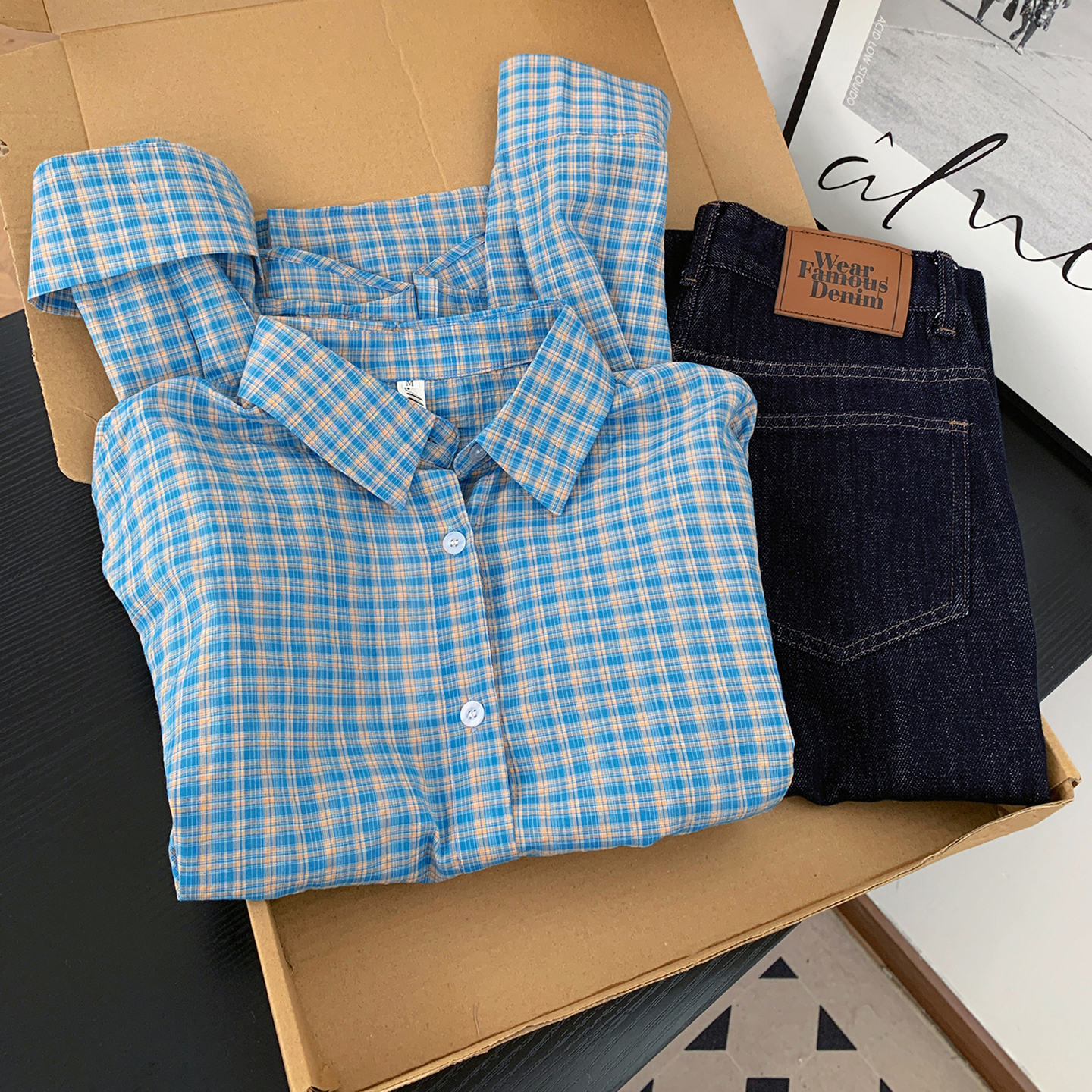 人气韩系慵懒风松弛感格子 polo 领衬衫女秋季休闲百搭宽松长袖开