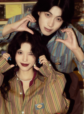 复古衬衣日系港风法式情侣长袖条纹通勤开衫衬衫女秋季上衣潮牌