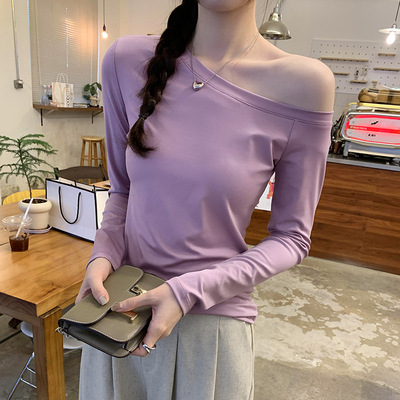 辣妹斜肩内搭可外穿打底衫女2024秋冬露肩小众减龄设计感t恤上衣