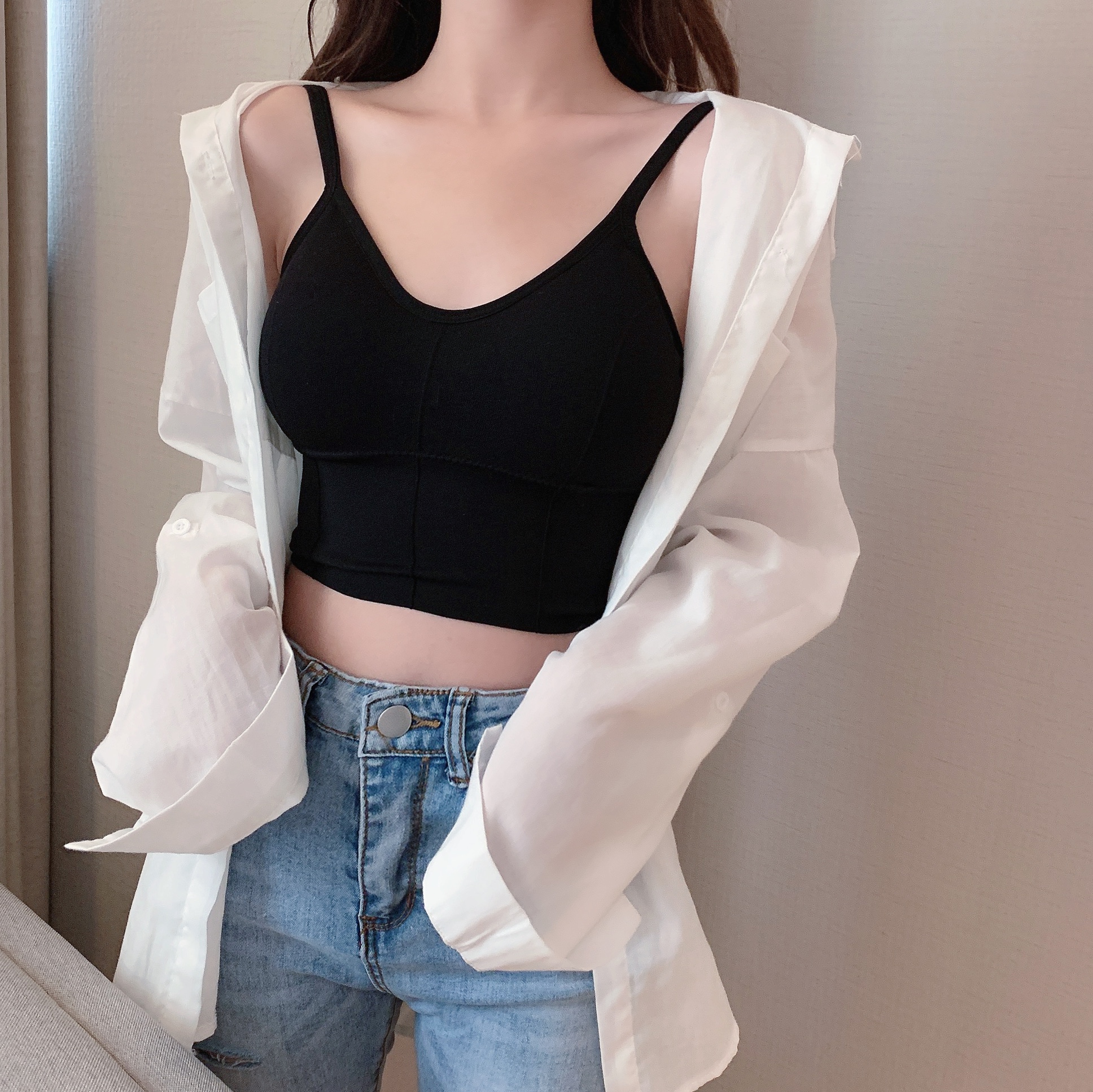 實拍實價  夏季學生少女防走光美背內衣舒適裹胸運動打底背心吊帶