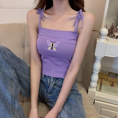 Real photo, real price, new summer embroidery, knitted vest, slim bandage, short suspender top