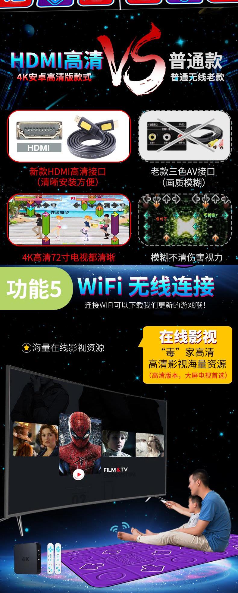Dance mat đôi TV nhà dày 30MM máy nhảy cơ thể trò chơi máy nhảy đầy đủ HDMI HD 4K Android - Dance pad máy nhảy audition tại nhà