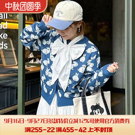 再入荷日系A社贵牌秋冬季didizizi兔子图案高腰宽松针织毛衣开衫