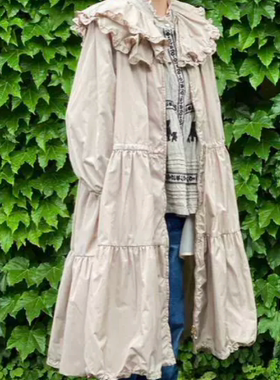 搬仓清货日系yuk1emon纯原甜美淑女长款荷叶边夹棉外套