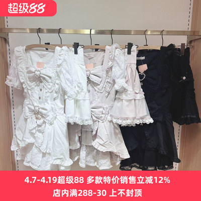 日系夏季黑雪白雪甜美量产型泡泡袖公主裙衣裙裤两件套装