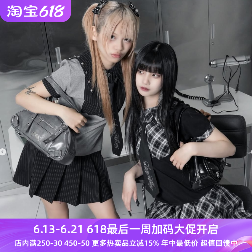 Meowchan贵牌lazy原宿风暗黑风蕾蕾系量产型荷叶边假两件连衣裙