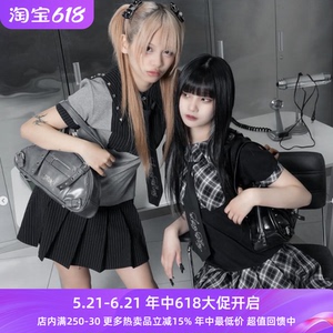Meowchan贵牌lazy原宿风暗黑风蕾蕾系量产型荷叶边假两件连衣裙