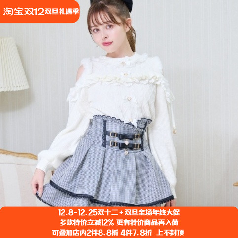 Meowchan日系秋冬季爆款量产型蕾系蝴蝶结拼接露肩毛衣针织上衣