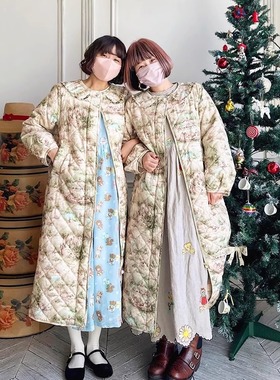 亏清秒杀yuk1emon可爱童趣游乐园印花长款毛领棉衣棉服外套