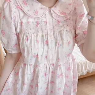 亏清秒杀 连衣裙 日系贵牌新款 少女软妹超甜美碎花娃娃领泡泡短袖