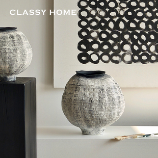 野口Wabi 艺术民宿茶空间花器摆件 sabi侘寂风黑白肌理禅意花瓶