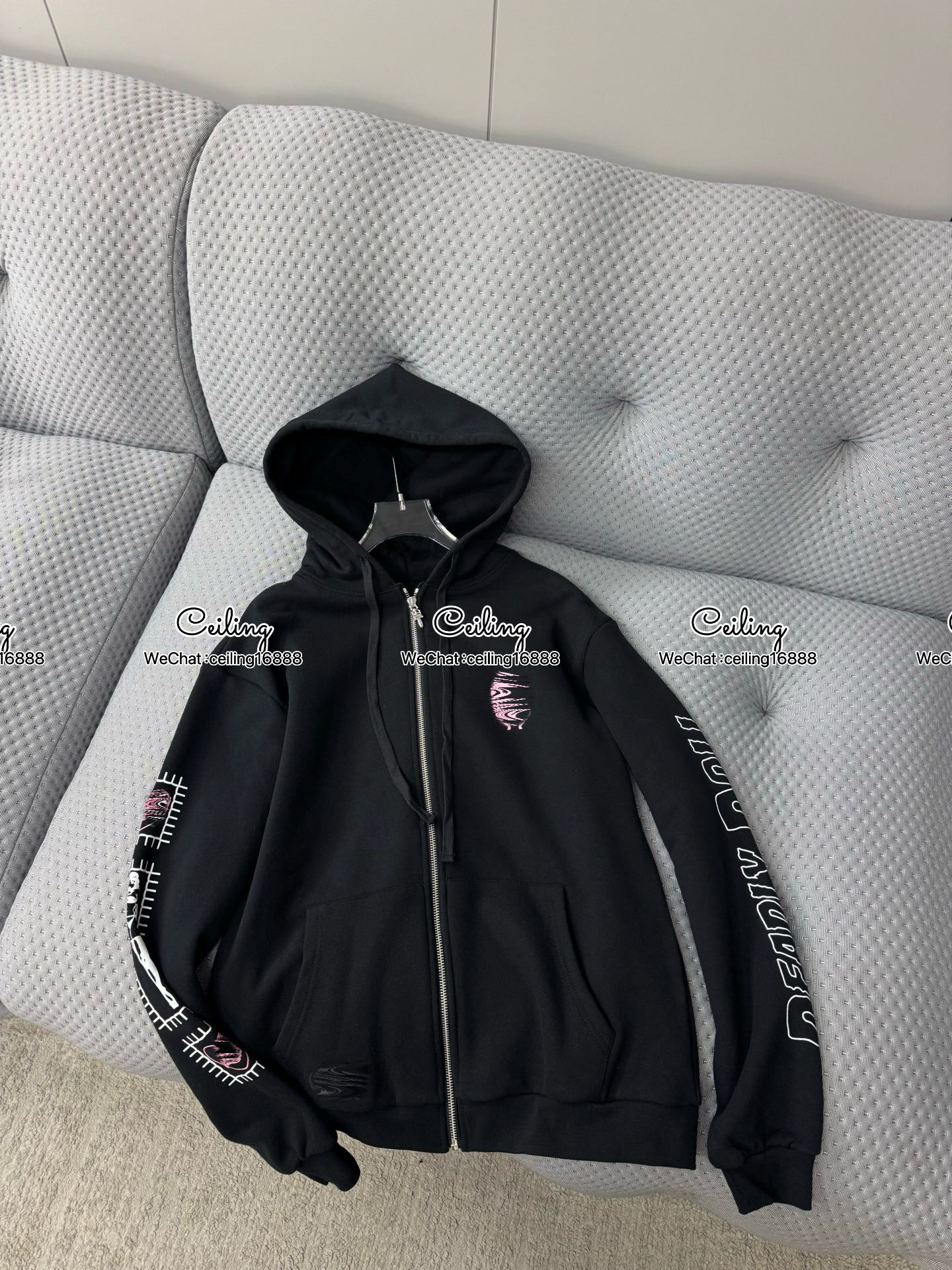 thumbnail for vkwwhy 25FW new co-branded goddess Sanskrit print hooded sweatshirt jacket for men and women