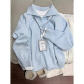 加厚软糯高领针织开衫 温柔系Polo翻领软毛衣纽扣外套女 上衣季