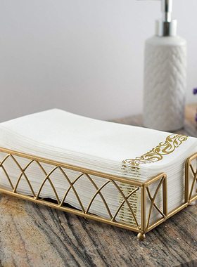 热卖金色印花无尘纸巾酒店西餐专用白色餐巾纸干湿两用25张/包