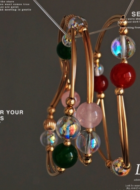 星轨~原创设计新中式天然水晶粉晶/绿玉髓/红玛瑙手镯手链手串女