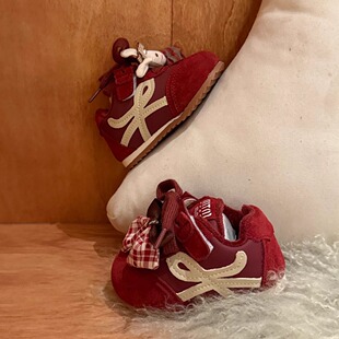 儿童加绒德训鞋秋冬女童红色运动鞋男童保暖二棉鞋宝宝软底学步鞋