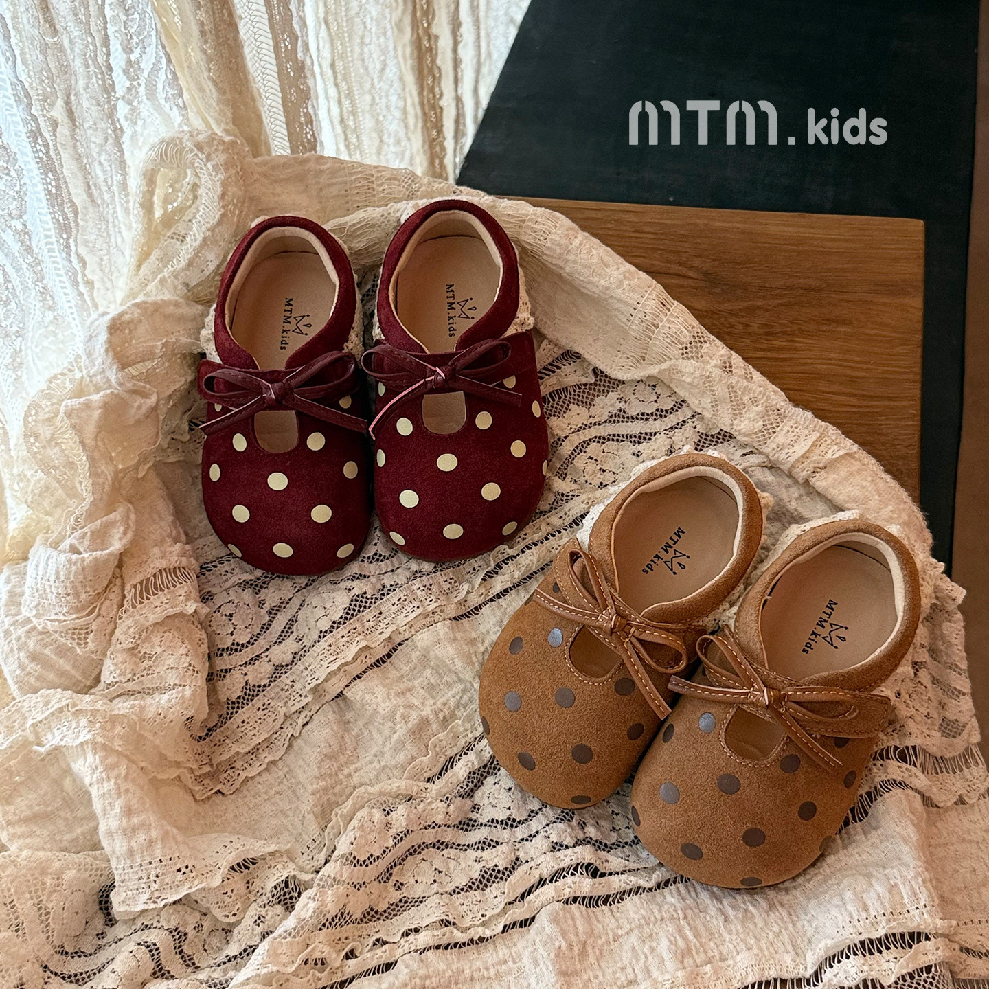 女童波点勃肯鞋儿童单鞋春秋女宝宝复古蕾丝花边公主鞋软底学步鞋