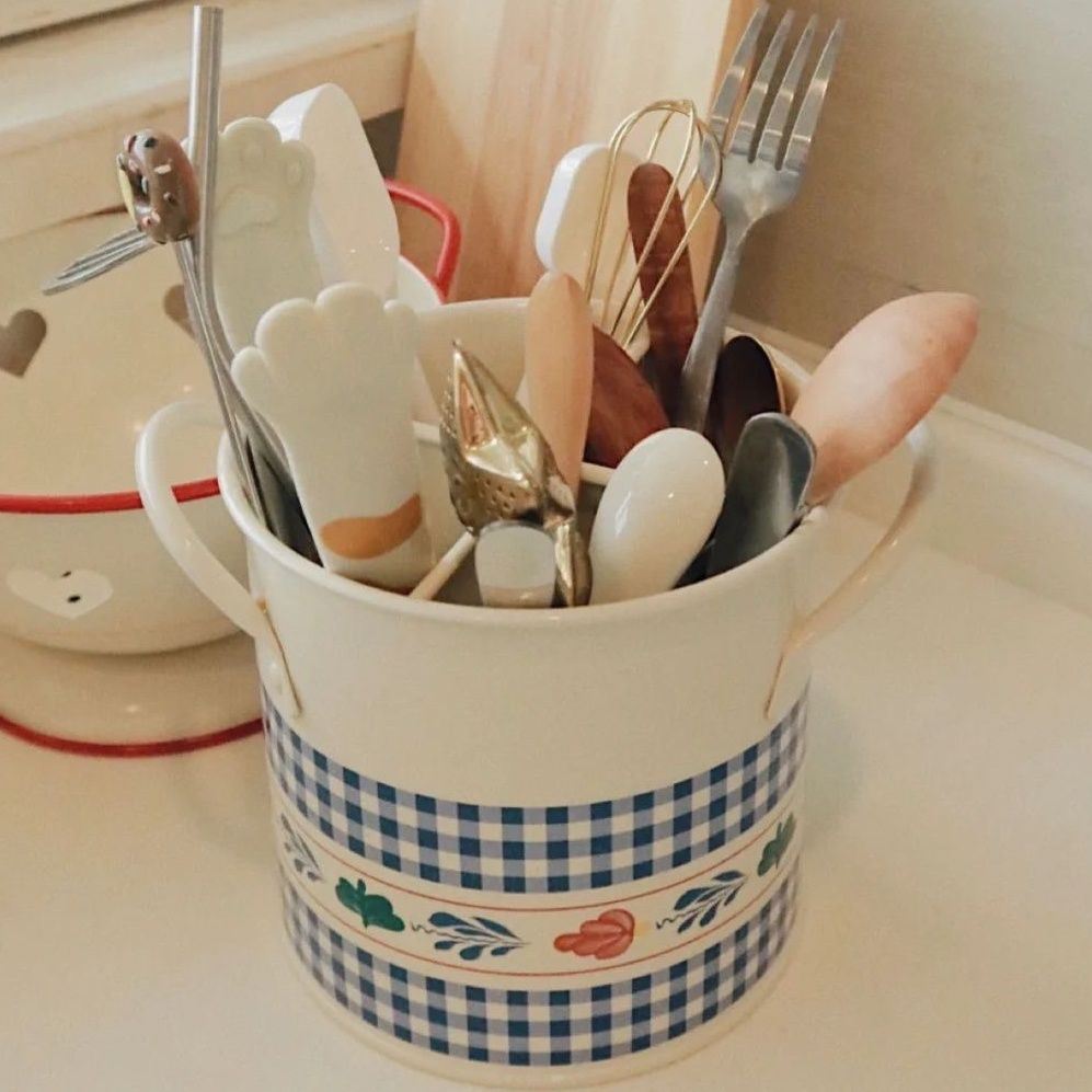 沥水筷子筒餐具收纳铁艺深红色厨房勺子收纳复古家居ins风