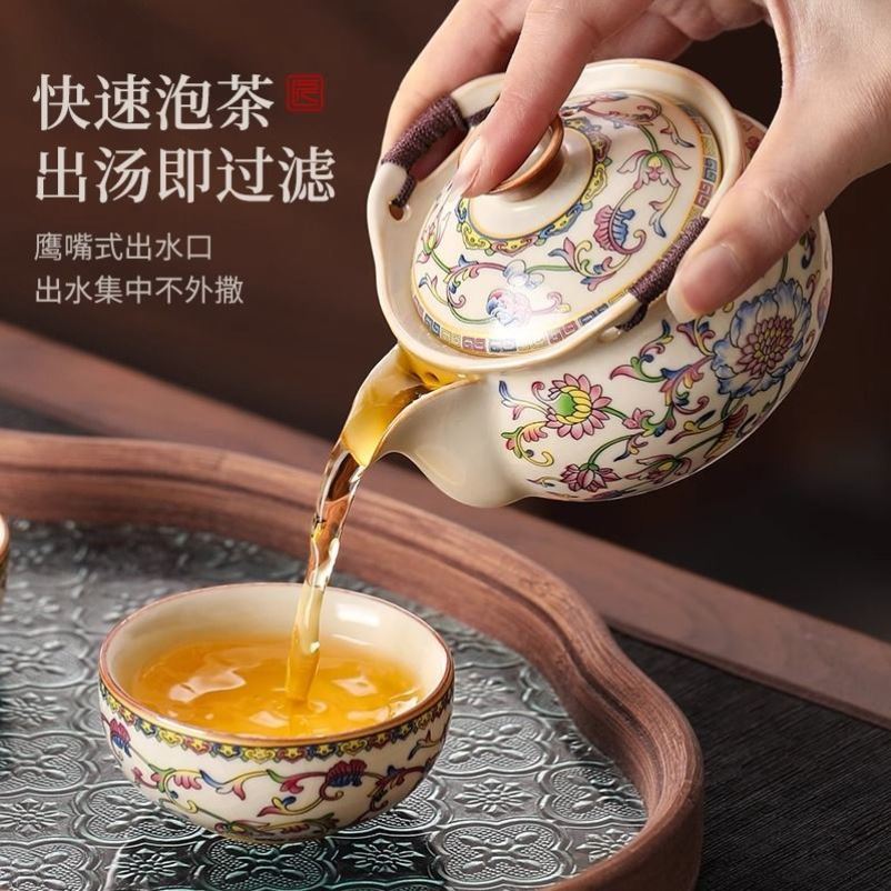 汝窑便携式旅行茶具防震抗压快客杯户外露营外出携带包旅行快客杯