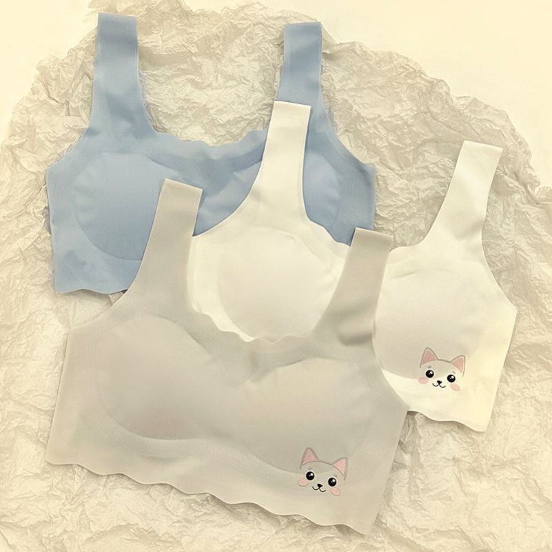 无痕冰丝无痕内衣少女发育期学生无钢圈运动透气文胸显胸小背心薄