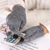 开骑车毛线加绒加厚 保暖情侣款 五指针织触屏棉手套男 女士秋冬季