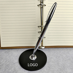 时尚银不锈钢旋转原子笔台笔酒店办公桌面摆件固定签字签约仪式笔