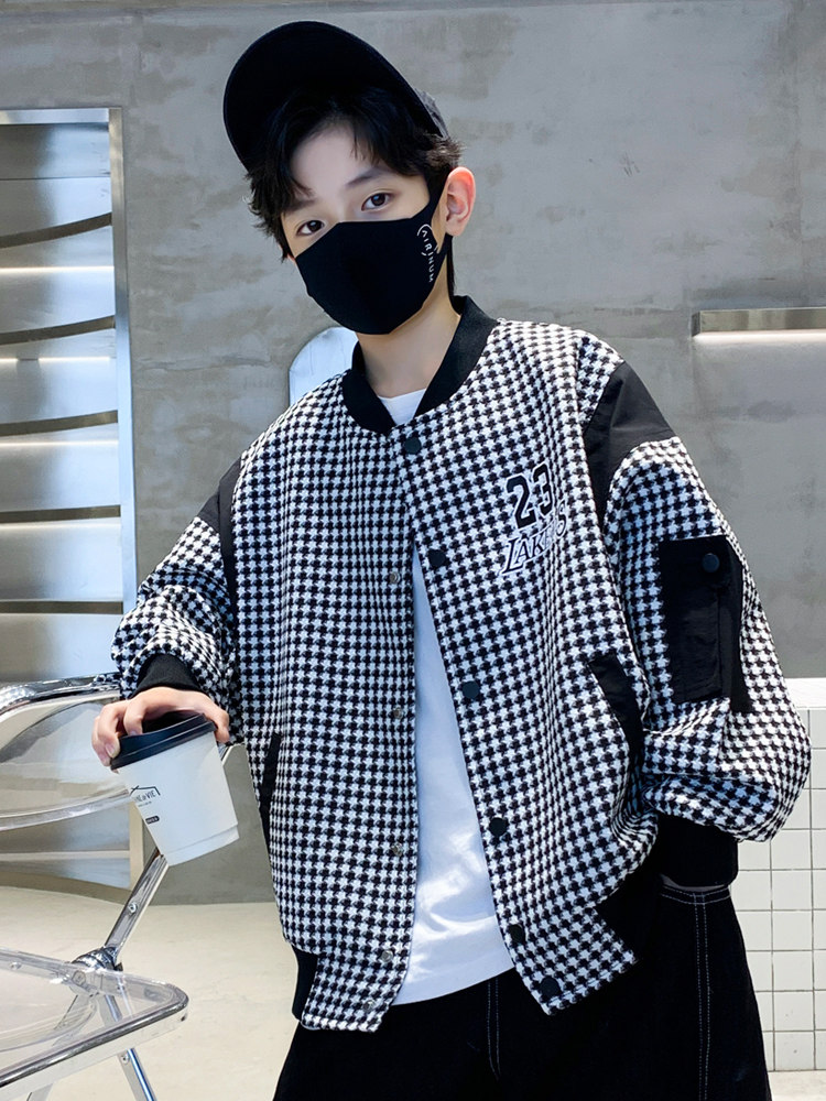소년 재킷 봄 가을 2024 새로운 잘 생긴 물떼새 격자 어린이 야구 유니폼 유행 한국 스타일 중대형 아동 재킷