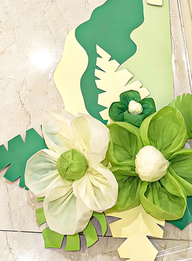 幼儿园绿色手工雪梨纸花春天装饰主题环创森系自然角边框展板墙面