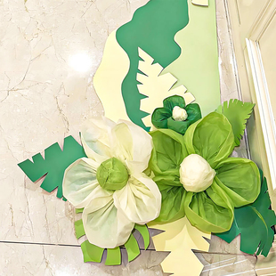 幼儿园绿色手工雪梨纸花春天装饰主题环创森系自然角边框展板墙面