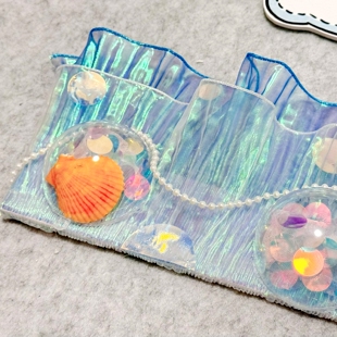 幼儿园蓝色系花边鱼尾纱环创材料美工区手工贝壳diy主题墙海洋风