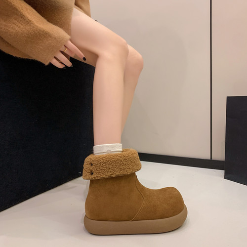冬季女翻边加绒保暖雪地短靴