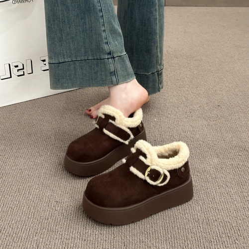 加绒厚底勃肯鞋女一脚蹬保暖