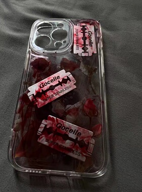 手工制作刀片玫瑰手机壳暗黑辣妹朋克适用苹果11 12 13 14 15prom