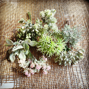 花海大世界森系diy仿真花头饰配件胸花草帽花多肉植绒白霜绿叶