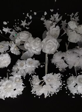 花海大世界diy仿真花绢花白色婚礼假花玫瑰牡丹带珠花 满天星玫瑰
